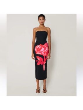 KHY x loannes smooth stretch midi floral peony dress size S NWOT chic 90s flirty